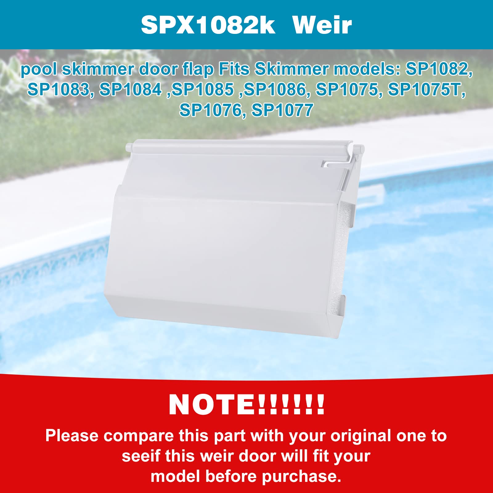 Fuoequl Pool Skimmer Weir Door SP-1082-K Weir Pool Skimmer Inground Fits Models SP1083 SP1084 SP1085 SP1086 SP1075 Skimmer Weir Flap