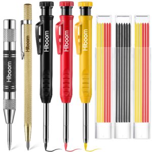 hiboom 8 pack carpenter pencil set, 3 colorful solid carpenter pencils with sharpener and refills, automatic center punch, carbide scribe tool kit for construction woodworking