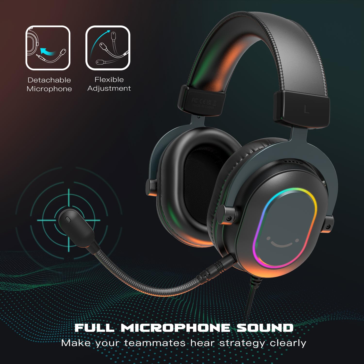 FIFINE Gaming Headset for PC-Wired Headphones with Microphone-7.1 Surround Sound Computer USB Headset for Laptop, Streaming Headphones on PS4/PS5, with EQ Mode, RGB, Soft Ear Pads - AmpliGame H6