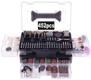 rotary tool accessories kit,craftforce 452pcs accessories kit compatible with 1/8" shank dremel tool & flex shaft grinder for easy cutting grinding sanding carving polishing engraving drilling