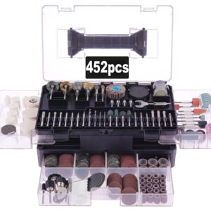 Rotary Tool Accessories Kit,Craftforce 452pcs Accessories Kit Compatible with 1/8" Shank Dremel Tool & Flex Shaft Grinder for Easy Cutting Grinding Sanding Carving Polishing Engraving Drilling