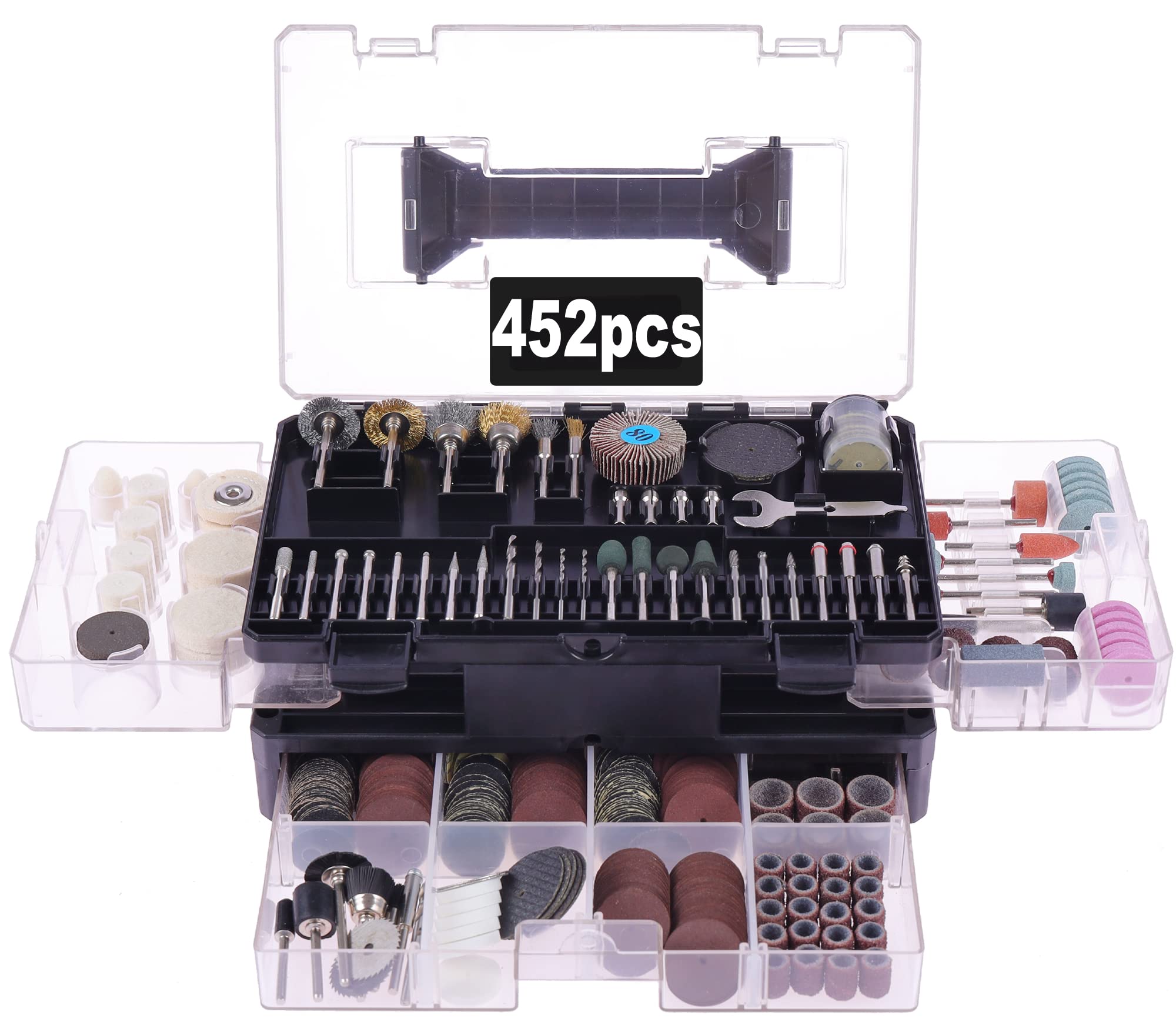 Rotary Tool Accessories Kit,Craftforce 452pcs Accessories Kit Compatible with 1/8" Shank Dremel Tool & Flex Shaft Grinder for Easy Cutting Grinding Sanding Carving Polishing Engraving Drilling