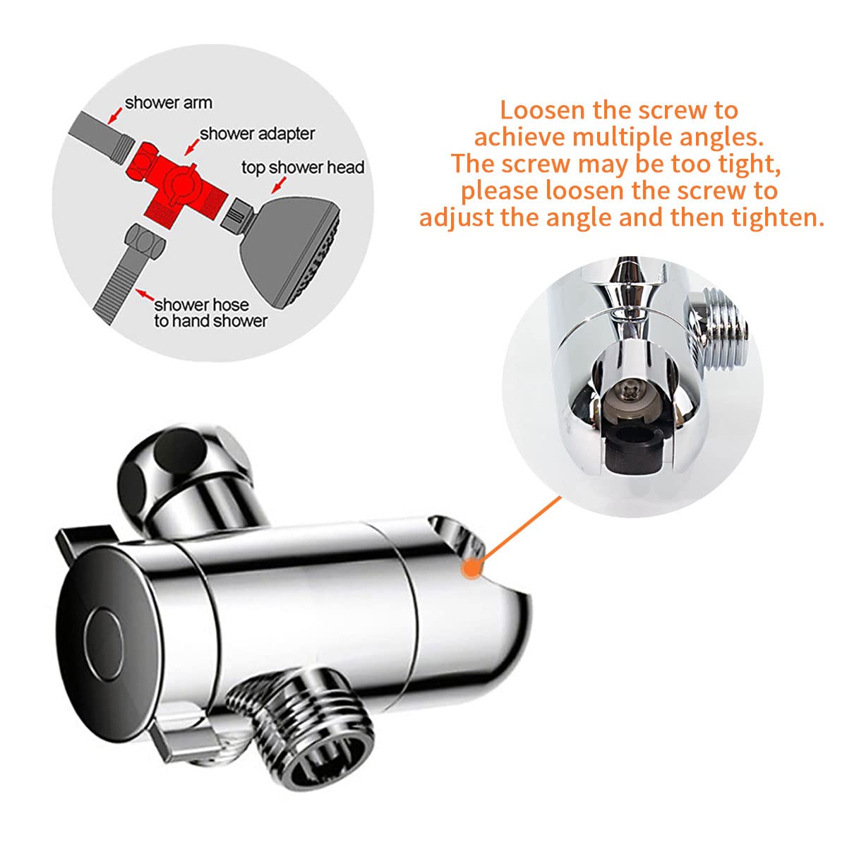 Meccion 3-Way Diverter Valve 1/2 Inch Shower Arm Diverter with Handheld Showerhead Bracket, Shower Head Arm Mounted Diverter with Teflon Tape