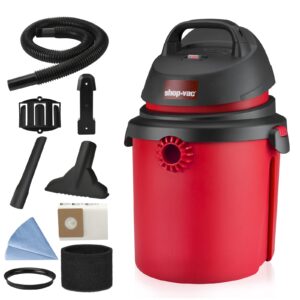 shop-vac 4 gallon 4.0 peak hp wet/dry vacuum, portable compact shop vacuum with tool holder, wall bracket & attachments, ideal for home, jobsite, garage, car & workshop. 5890470