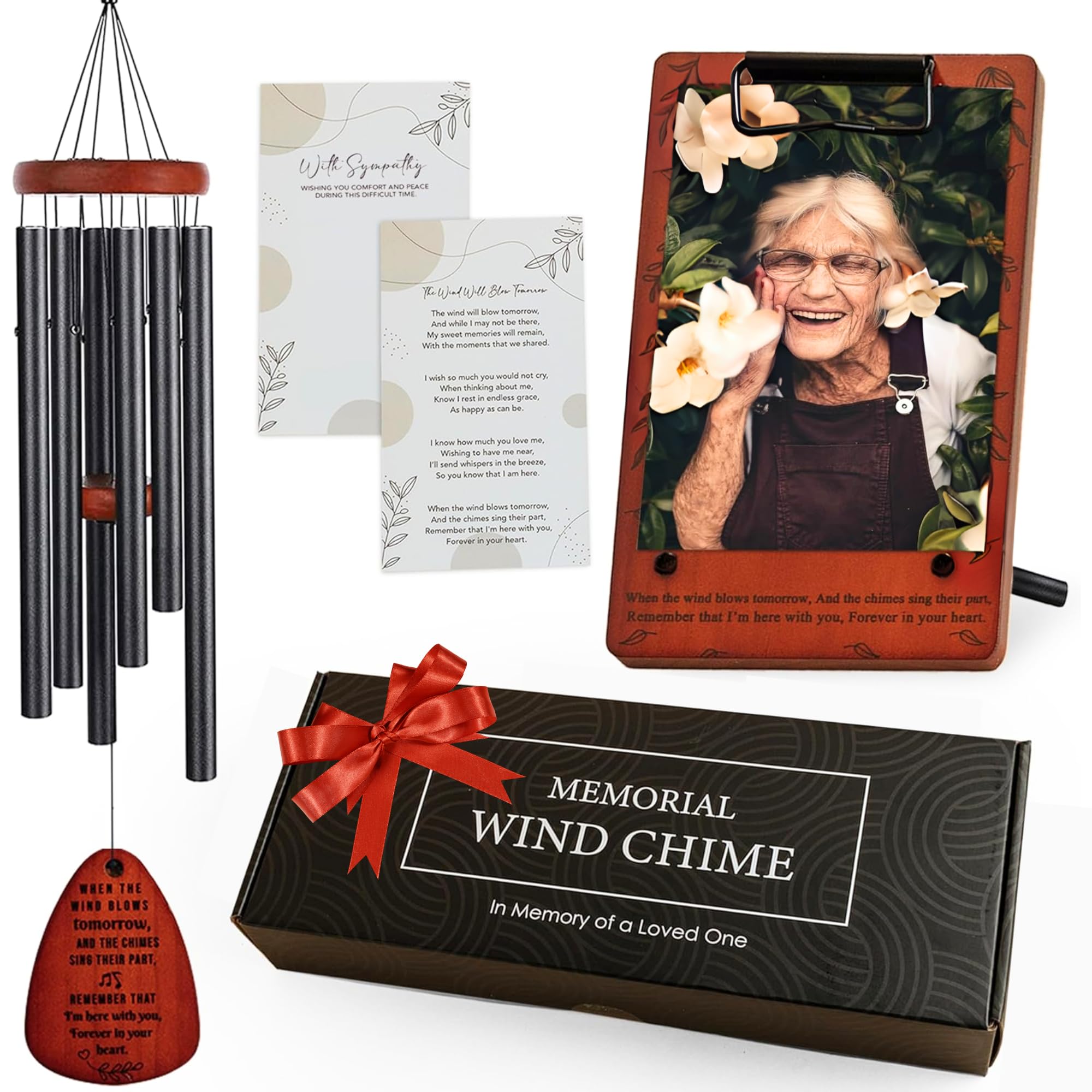 Sympathy Wind Chimes for Loss of A Loved One, Memorial Wind Chimes, Memorial Gifts for Loss of Mother or Father, Sympathy Gift, WindChimes in Memory of A Loved One, Funeral Gifts Bereavement (Black)