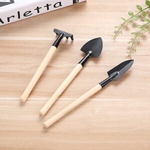 Mini Garden Tool Set of 3 Garden Hand Shovels Gardening Kit with Wood Handle Include Hand Trowel Transplant Trowel and Cultivator Hand Rake for Succulent Pot Planting Transplanting Digging