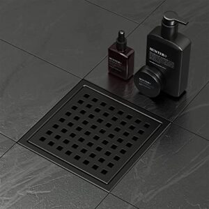 CIFOX 6 Inch Black Shower Drain Square with Flange Removable Quadrato Grid Pattern, Brushed 304 Stainless Steel, Includes Floor Drain Base Hair Strainer, Watermark&CUPC Certified, Matte Black