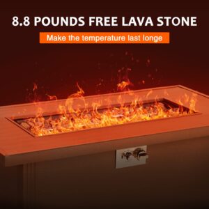 SINGLYFIRE 44 Inch Gas Fire Pit Table 50,000BTU Propane Fire Pit with Cover, Lid and 8.8lbs Lava Rock Fire Table for Patio, Deck, Garden, Backyard (Brown&Imitation Wood Grain)