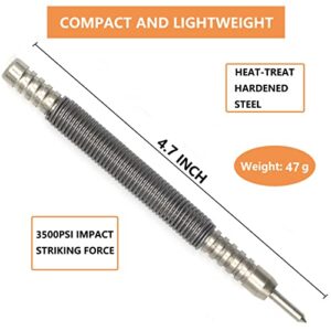 WHLLING 2-Piece Spring Loaded Center Punch Hammerless Single Ended Centering Center Punch, 3500 PSI Striking Force Hit Punch Tool for Metal Wood