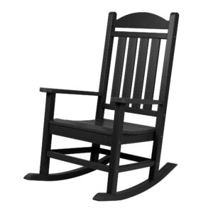 betterhood presidential rocking chair, high-density polyethylene outdoor rocker chair, oversized patio chair for garden lawn with 400lbs support, black