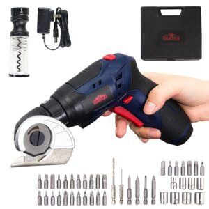 dextra 3 in 1 cardboard cutter electric screwdriver wine opener, cordless electric scissors,4v rechargeable screwdriver with corkscrew,34pc magnetic precision bits,8 sockets,rotary handle,carry case