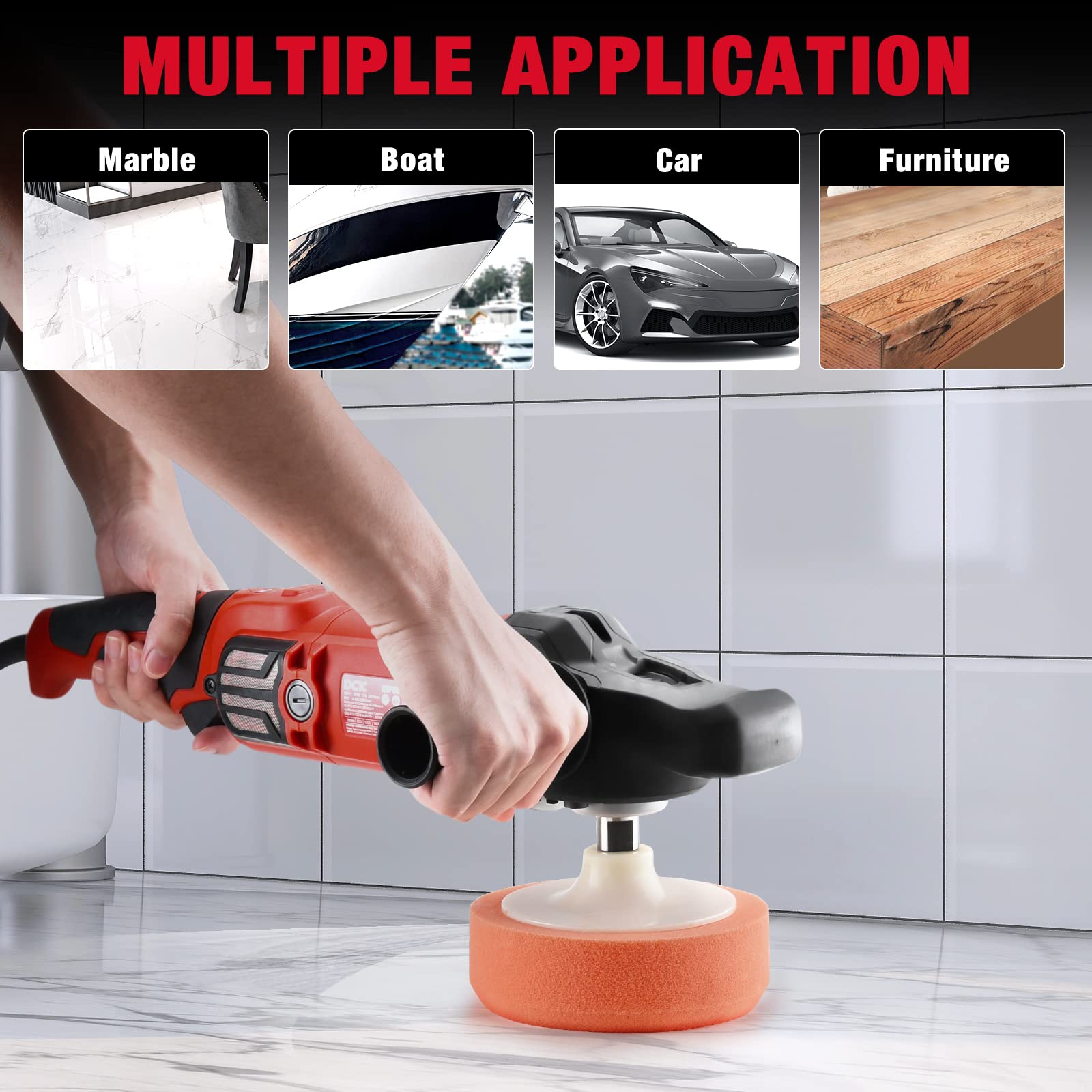 DCK Buffer Polisher, 7-Inch Buffer Waxer, 8 Variable Speeds 600-3500 RPM, Detachable Handle, Soft Start, Ideal polisher for Polishing Car/Boats, Marble Waxing, 2 Sponge Pads & 1 Wool Pad (KSP05-180)