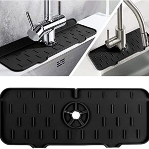 Kitchen Faucet Sink Splash Guard Silicone Faucet Sink Water Catcher Mat Draining Pad Splash Countertop Rubber Drying Mat for Kitchen Bathroom Countertop Protect Sink Splash Guard(Black A)