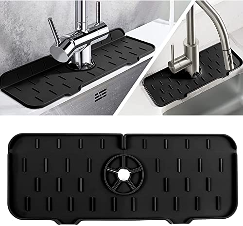 Kitchen Faucet Sink Splash Guard Silicone Faucet Sink Water Catcher Mat Draining Pad Splash Countertop Rubber Drying Mat for Kitchen Bathroom Countertop Protect Sink Splash Guard(Black A)