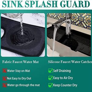 Kitchen Faucet Sink Splash Guard Silicone Faucet Sink Water Catcher Mat Draining Pad Splash Countertop Rubber Drying Mat for Kitchen Bathroom Countertop Protect Sink Splash Guard(Black A)