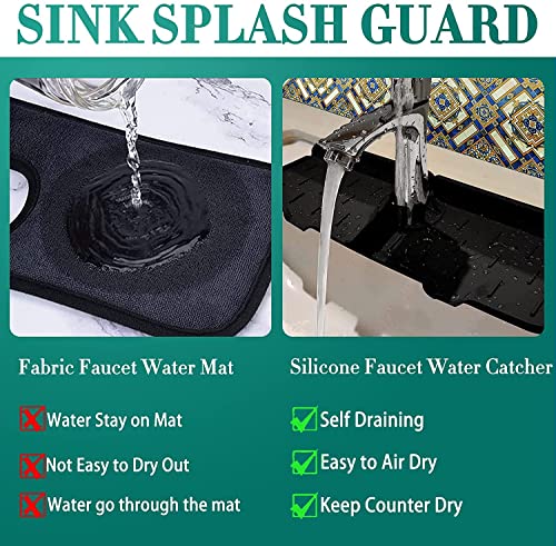 Kitchen Faucet Sink Splash Guard Silicone Faucet Sink Water Catcher Mat Draining Pad Splash Countertop Rubber Drying Mat for Kitchen Bathroom Countertop Protect Sink Splash Guard(Black A)