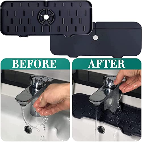 Kitchen Faucet Sink Splash Guard Silicone Faucet Sink Water Catcher Mat Draining Pad Splash Countertop Rubber Drying Mat for Kitchen Bathroom Countertop Protect Sink Splash Guard(Black A)