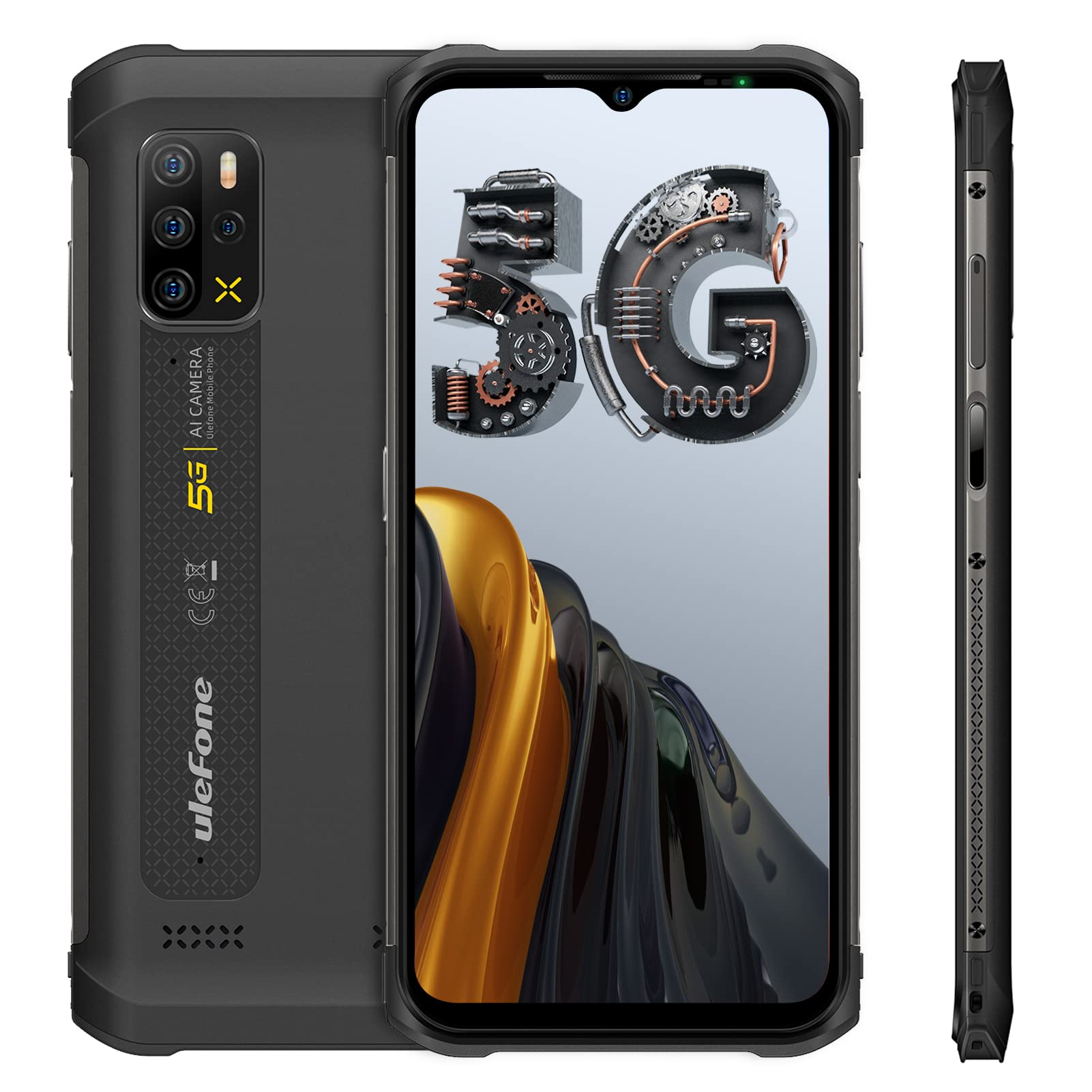 Ulefone Armor 12 5G Rugged Smartphone, 8GB+128GB, 48MP Quad Rear Camera, Waterproof Rugged Cell Phone, 6.52" HD+, 5180mAh, 15W Wireless Charging, T-Mobile Unlocked Rugged Phone (Black)