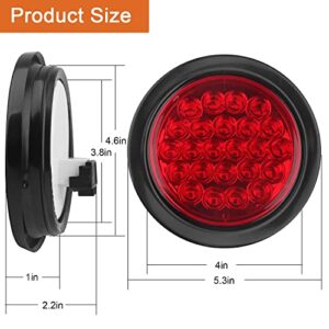 4Pcs 4 Inch Round Led Stop Turn Tail Brake Backup Reverse Lights 24 LED Waterproof 4 Inch Round LED Trailer Tail Lights for Trucks RV W/Lights Grommets 3-Prong Trailer Wire Pigtails 12V (2Red+2White)