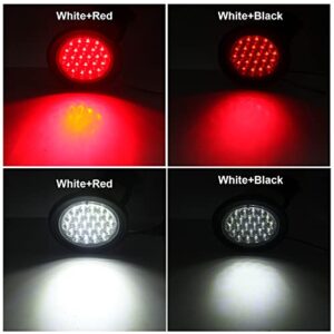 4Pcs 4 Inch Round Led Stop Turn Tail Brake Backup Reverse Lights 24 LED Waterproof 4 Inch Round LED Trailer Tail Lights for Trucks RV W/Lights Grommets 3-Prong Trailer Wire Pigtails 12V (2Red+2White)