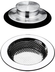2 pack kitchen sink drain strainer and anti-clogging kitchen sink stopper - kitchen drainer and stopper set for standard 3-1/2 inch kitchen sink drain