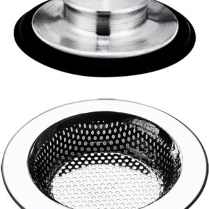 2 Pack Kitchen Sink Drain Strainer and Anti-Clogging Kitchen Sink Stopper - Kitchen Drainer and Stopper Set for Standard 3-1/2 Inch Kitchen Sink Drain