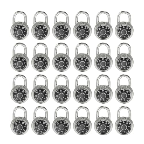 LanuBe Lock Standard Dial Combination Lock, 2 in. Wide, with Different Combinations, Black Turnplate, Pack of 24; Lock for School, Employee, Gym & Sports Locker, Case, Toolbox, Fence and so on