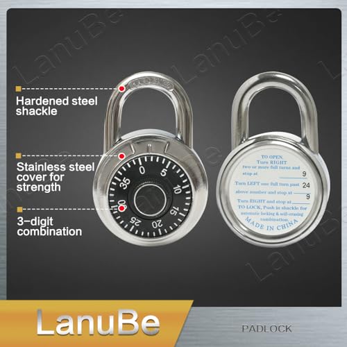 LanuBe Lock Standard Dial Combination Lock, 2 in. Wide, with Different Combinations, Black Turnplate, Pack of 24; Lock for School, Employee, Gym & Sports Locker, Case, Toolbox, Fence and so on