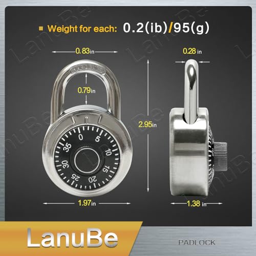 LanuBe Lock Standard Dial Combination Lock, 2 in. Wide, with Different Combinations, Black Turnplate, Pack of 24; Lock for School, Employee, Gym & Sports Locker, Case, Toolbox, Fence and so on