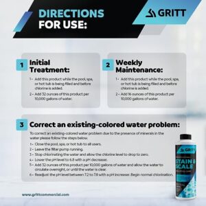 Gritt Commercial Metal Out Stain and Scale Control | Pool, Hot Tub and Spa Chemicals for Scale Metal and Stain Control | Calcium Remover and Scale Preventer | Hardness Decreaser for Hard Water 32oz