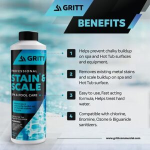 Gritt Commercial Metal Out Stain and Scale Control | Pool, Hot Tub and Spa Chemicals for Scale Metal and Stain Control | Calcium Remover and Scale Preventer | Hardness Decreaser for Hard Water 32oz