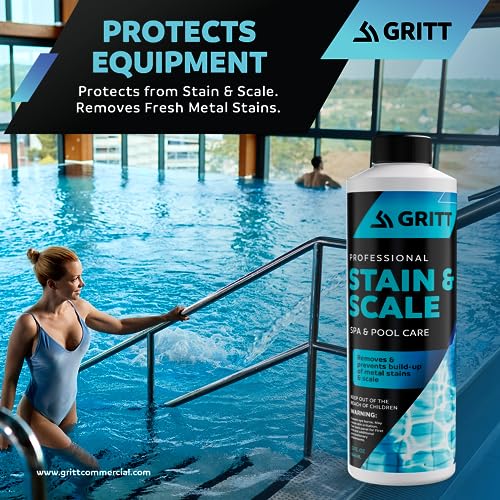 Gritt Commercial Metal Out Stain and Scale Control | Pool, Hot Tub and Spa Chemicals for Scale Metal and Stain Control | Calcium Remover and Scale Preventer | Hardness Decreaser for Hard Water 32oz