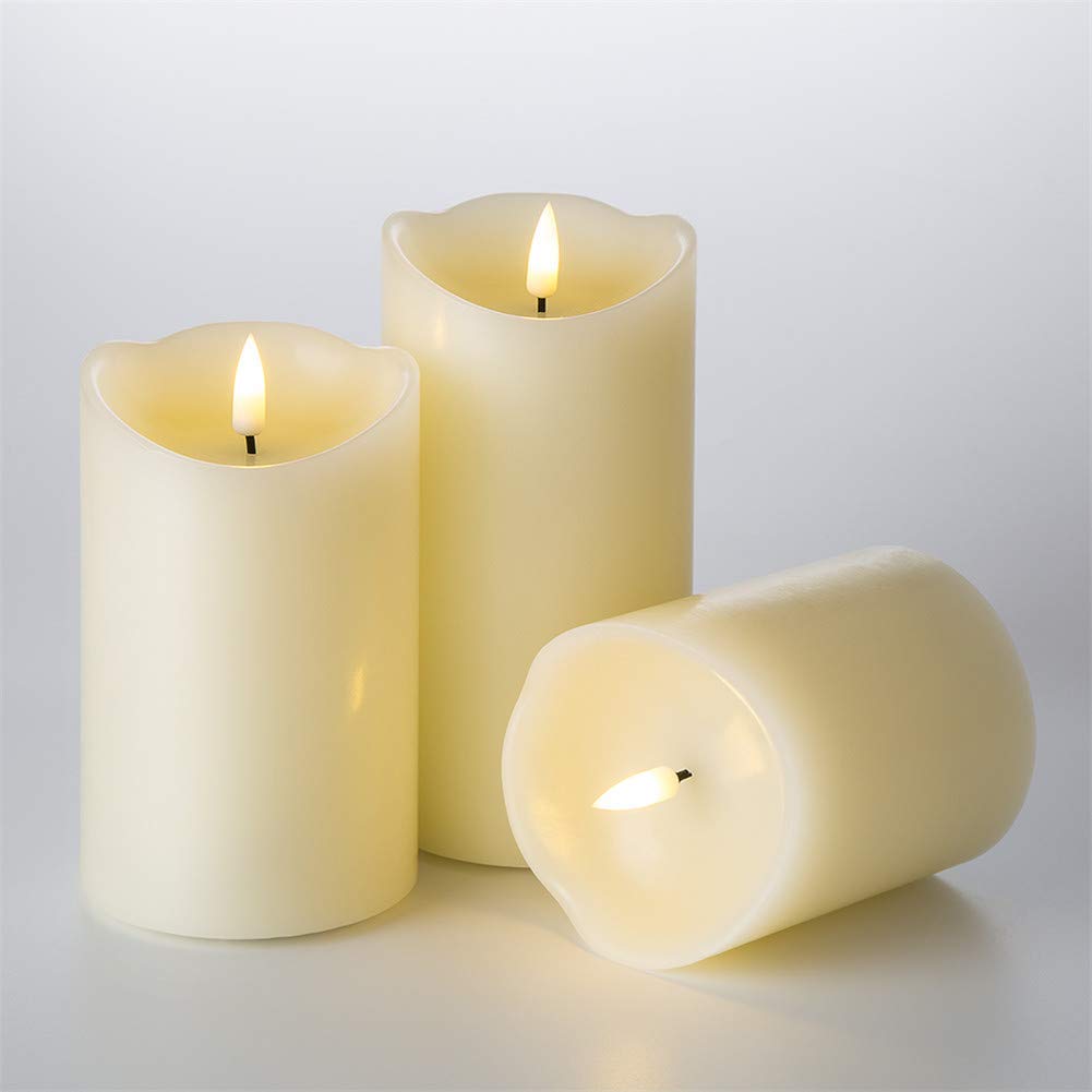 Kammoy Rechargeable Flameless Candle, LED Flickering Candles Tea Lights Pillar Candles Sets with Adjustable Brightness and Timing Remote, Warm Light for Wedding, Valentine's Day, Halloween, Christmas