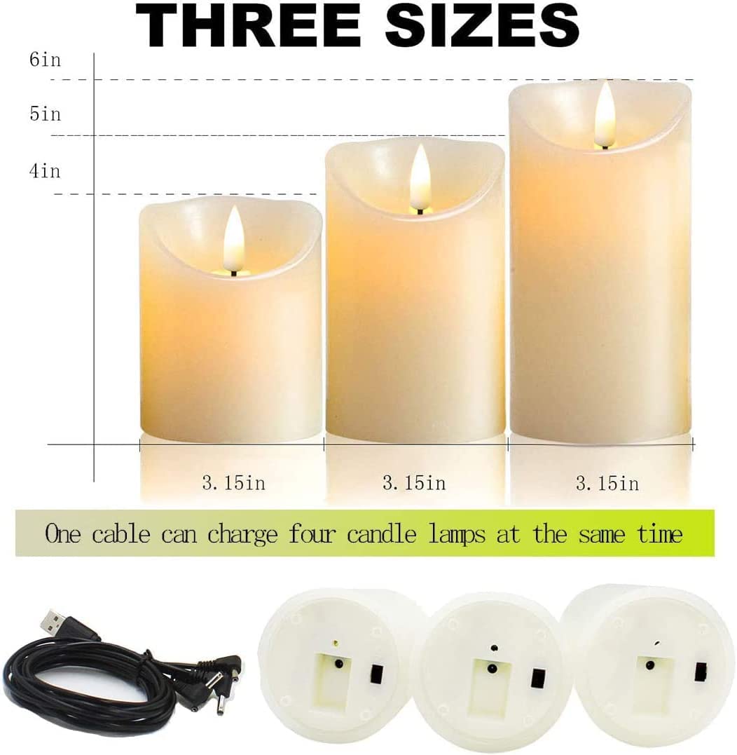 Kammoy Rechargeable Flameless Candle, LED Flickering Candles Tea Lights Pillar Candles Sets with Adjustable Brightness and Timing Remote, Warm Light for Wedding, Valentine's Day, Halloween, Christmas