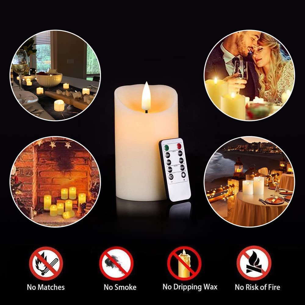 Kammoy Rechargeable Flameless Candle, LED Flickering Candles Tea Lights Pillar Candles Sets with Adjustable Brightness and Timing Remote, Warm Light for Wedding, Valentine's Day, Halloween, Christmas