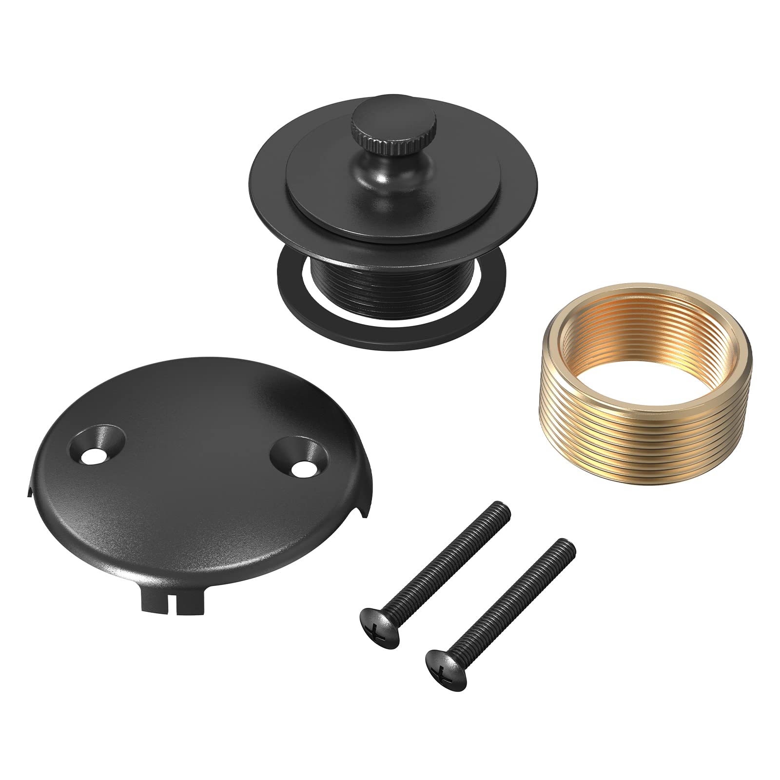 Matte Black Tub Drain and Overflow Kit, Replacement Bath Tub Drain Trim Set,Lift & Turn Bathtub Drain Kit with 2-Hole Overflow Faceplate Conversion Kit Assembly Fine/Coarse Thread