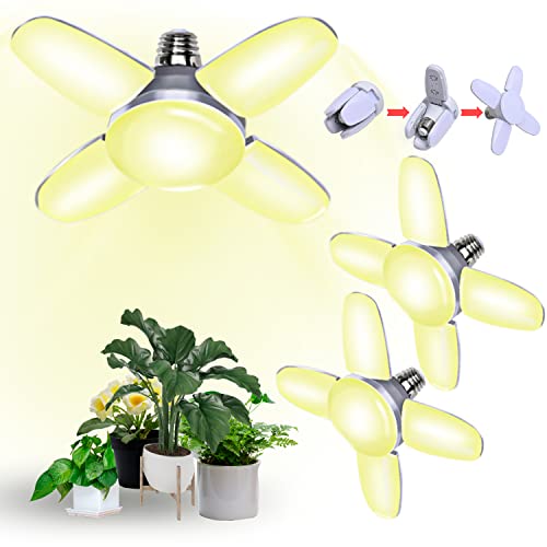 3 PK deformable Grow Light Bulb Full Spectrum Plant Light Bulbs E26 Base 12W Professional for Seedling Growing Blooming Fruiting (Natural Light)