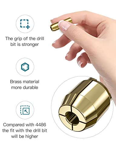 Drill Chuck Collet Set for Dremel, 1/32" to 1/8" Replacement 4486 Drill Keyless Bit Chuck Shank Rotary Tool Quick Change Adapter with Replacement 4485 Brass Quick Change Rotary Drill Nut Tool Set