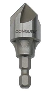 conquer tools 5 flute metal countersink drill bit, 90 degree for 1/4'' hex shank fit 1/8"-3/4"(3mm-19mm), burr removal, deburring beveling chamfer tool, holes shaping trimming, inner/pipe reamer