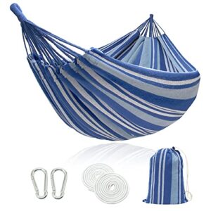 norida indoor hammock garden cotton hammocks with tree straps for hanging durable up to 450lbs,portable with travel bag, comfortable fabric perfect for outdoor porch patio backyard(ocean blue)