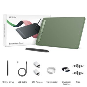 XPPen Drawing Tablet Deco MW Bluetooth Wireless Computer Graphics Tablet, Battery-Free X3 Stylus and 8 Shortcut Keys, Compatible with Chrome OS, Windows 7/8/10/11, Linux, Mac, Android (8x5 in, Green)