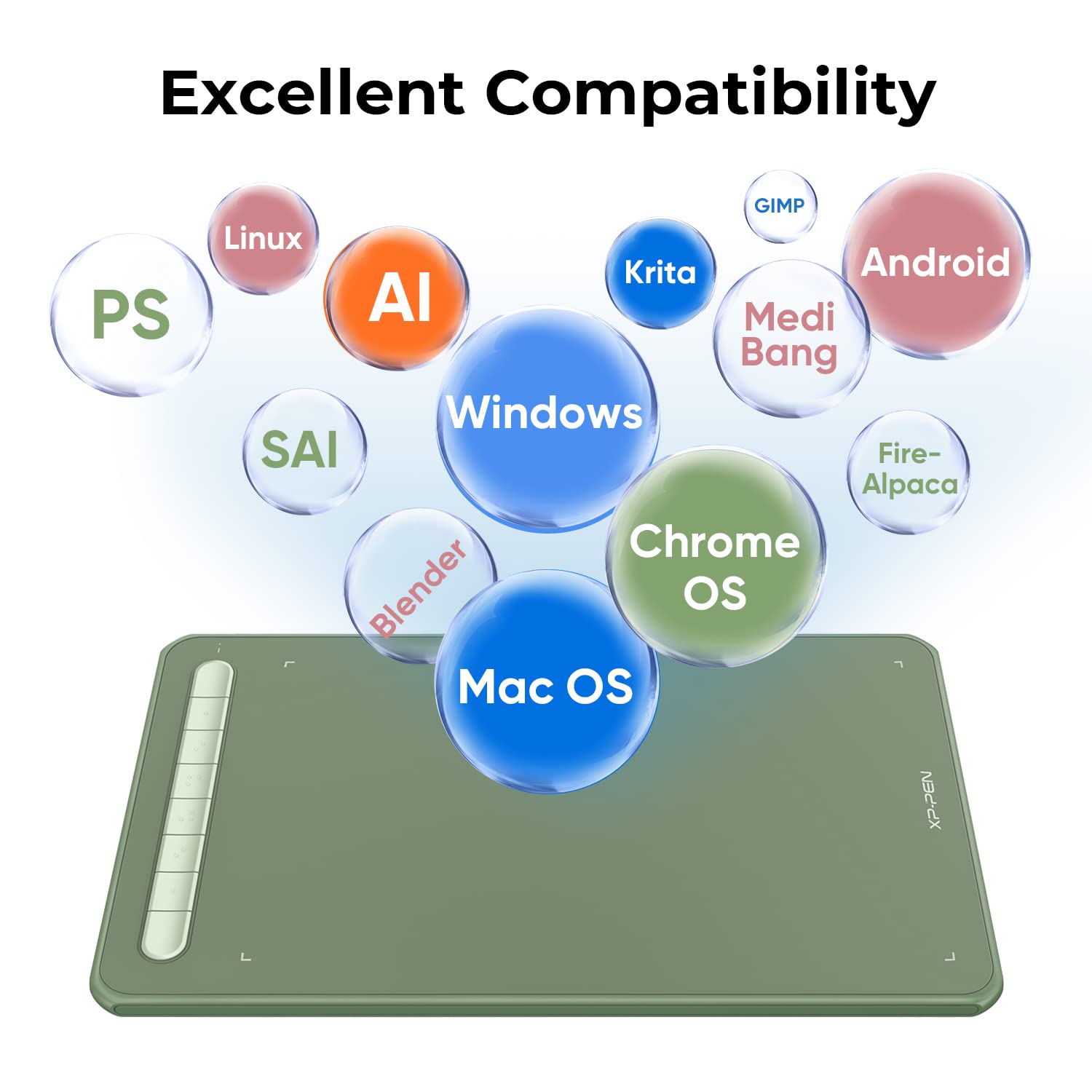 XPPen Drawing Tablet Deco MW Bluetooth Wireless Computer Graphics Tablet, Battery-Free X3 Stylus and 8 Shortcut Keys, Compatible with Chrome OS, Windows 7/8/10/11, Linux, Mac, Android (8x5 in, Green)