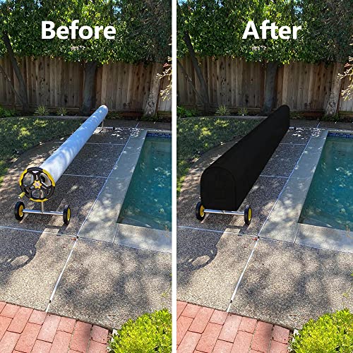 Izzybang 20 Feet Pool Reel Set Cover Waterproof UV Resistant Heavy Duty Inground Swimming Pool Solar Blanket Protective Reel Roller Winter Covers Protector (Upgrade), Black