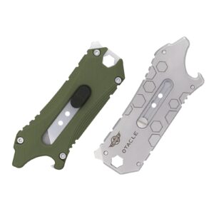 oknife otacle edc retractable utility knife, box opener razor knife, multifunctional tool with belt cutter, bottle opener, hex wrench and 6.35 mm slotted screwdriver(olive green)