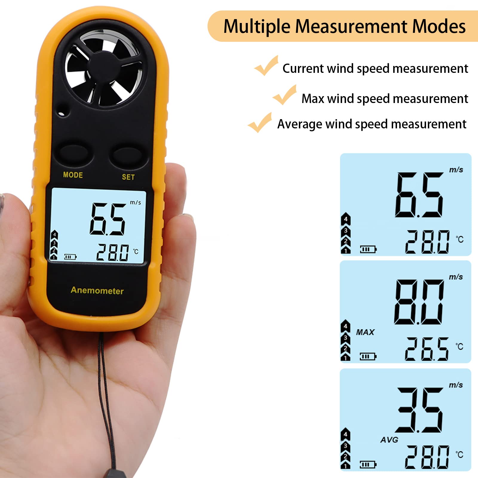 NICE-POWER Handheld Anemometer, Digital Wind Speed Meter Air Flow Meter for Measuring Wind Speed Temperature and Wind Chill, Portable Wind Gauge for HAVC Drone Sailing Fishing(LCD Backlight)