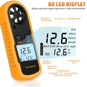 NICE-POWER Handheld Anemometer, Digital Wind Speed Meter Air Flow Meter for Measuring Wind Speed Temperature and Wind Chill, Portable Wind Gauge for HAVC Drone Sailing Fishing(LCD Backlight)