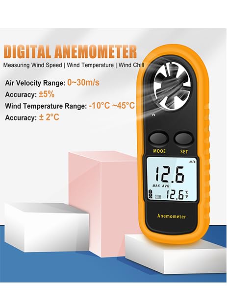 NICE-POWER Handheld Anemometer, Digital Wind Speed Meter Air Flow Meter for Measuring Wind Speed Temperature and Wind Chill, Portable Wind Gauge for HAVC Drone Sailing Fishing(LCD Backlight)