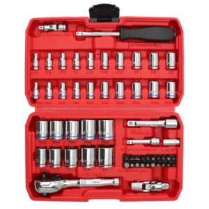 llndei 57pcs 3/8 &1/4 inch drive socket wrench sets, dual head 72-teeth 2 ways ratchets, 6 point metric/sae sockets, cr-v, extensions with 1/4-inch dr. bits set, universal joint(5/32-3/4inch,4-19mm)