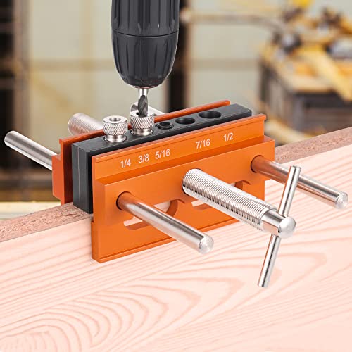 SLIIMU Self Centering Dowel Jig Kit for Max 6.8'' Thick Timber, Inch Woodworking Center Doweling Drill Guide Jig for Straight Hole, Portable Drill Block for Wood Dowel Hole with 6 Drill Sleeve