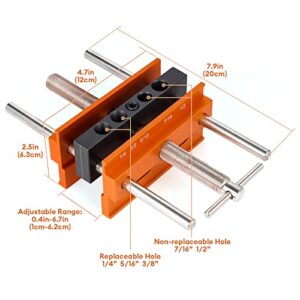 SLIIMU Self Centering Dowel Jig Kit for Max 6.8'' Thick Timber, Inch Woodworking Center Doweling Drill Guide Jig for Straight Hole, Portable Drill Block for Wood Dowel Hole with 6 Drill Sleeve